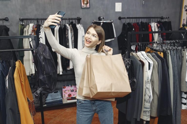 Woman Making Happy Purchase of clothing