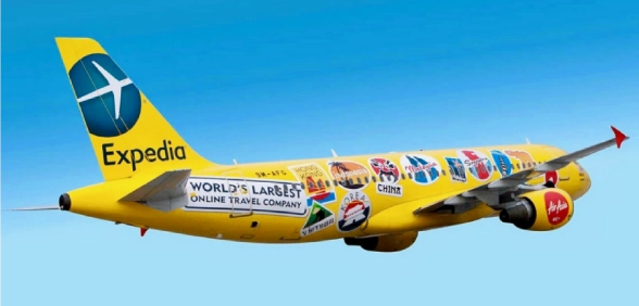 Airplane with Expedia sticker